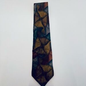 Geoffrey Beene Multicolor Fish Motif Tie in Gold, Teal, Brown